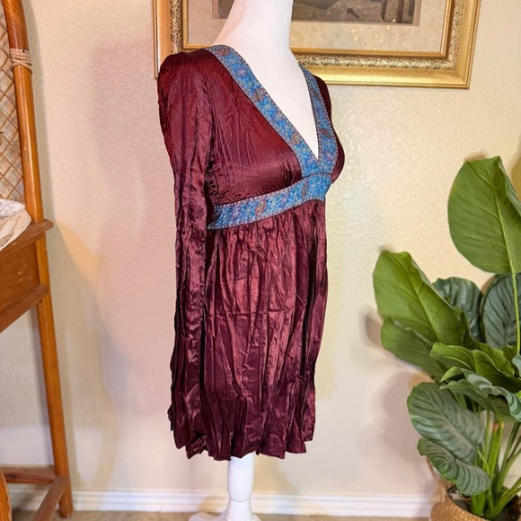 Vintage Y2K Deadstock Fairycore Whimsygoth Babydoll Empire Waist Burgundy Dress - Picture 4 of 8